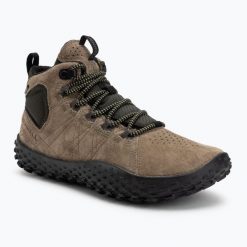 Buty barefoot męskie Merrell Wrapt Mid WP. Zielone buty trekkingowe męskie Merrell, bez wzorów, bez zapięcia, trekkingowe. Za 529.99 zł.