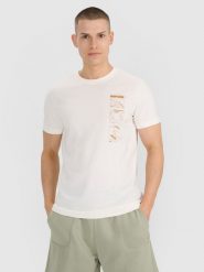 4F T-shirt regular z nadrukiem męski - biały XXL. Białe t-shirty sportowe męskie 4f, m, bez wzorów, z bawełny, klasyczne, bez ramiączek. W wyprzedaży za 39.99 zł.