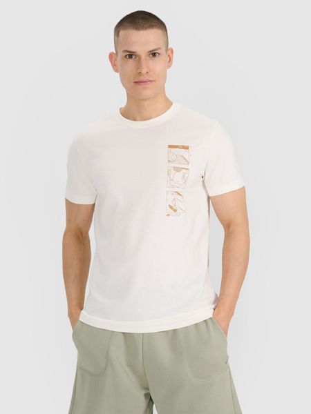 4F T-shirt regular z nadrukiem męski - biały S. Białe t-shirty męskie 4f, m, bez wzorów, z bawełny, bez kołnierzyka, bez ramiączek. W wyprzedaży za 39.99 zł.