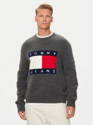 Tommy Jeans Sweter Flag DM0DM19442 Szary Regular Fit. Szare kardigany męskie Tommy Jeans, m, bez wzorów, z jeansu, bez ramiączek. Za 279.99 zł.