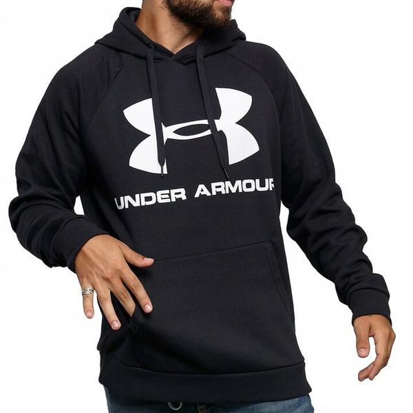 Bluza męska z kapturem czarna UNDER ARMOUR UA RIVAL FLEECE. Czarne bluzy nierozpinane męskie Under Armour, m, bez wzorów, z kapturem. Za 159.00 zł.