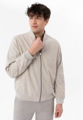 Zamszowa bomberka J-SAMOS. Szare kurtki męskie Volcano, na wiosnę, l, bez wzorów, z dzianiny, eleganckie, bez ramiączek, bez kaptura. Za 279.99 zł.