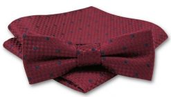 Elegancka Mucha Męska - Alties - Głęboka Czerwień, Granatowy Groszek. Czerwone krawaty i muchy męskie Alties, bez wzorów, eleganckie. Za 54.00 zł.