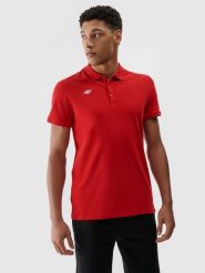 4F Koszulka polo regular męska - czerwona XL. Czerwone koszulki polo męskie 4f, m, bez wzorów, z bawełny, klasyczne, bez kołnierzyka, bez ramiączek. Za 99.99 zł.