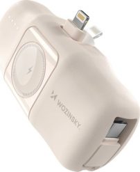 Mini powerbank Wozinsky WF16-YLS 5000mAh 15W Lightning z wbudowanym kablem USB-C i ładowarką do Apple Watch - beżowy. Brązowe powerbanki Wozinsky. Za 74.73 zł.