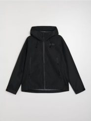 Kurtka techniczna wodoodporna z kapturem - czarny. Czarne kurtki męskie Sinsay, l, bez wzorów, bez ramiączek, z kapturem. Za 99.99 zł.