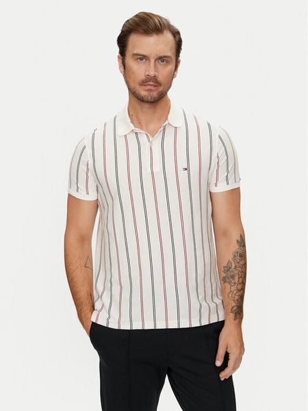 Tommy Hilfiger Polo Vertical MW0MW35627 Beżowy Regular Fit. Brązowe koszulki polo męskie Tommy Hilfiger, m, bez wzorów, z bawełny, bez kołnierzyka, bez ramiączek. Za 229.99 zł.
