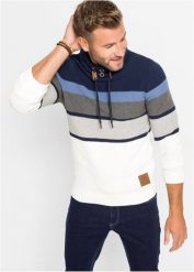 Sweter z dzianiny o luźnym splocie z kołnierzem kominem, z czystej bawełny. Niebieskie swetry męskie bonprix, bez wzorów, z bawełny, bez kołnierzyka, bez ramiączek. Za 142.99 zł.