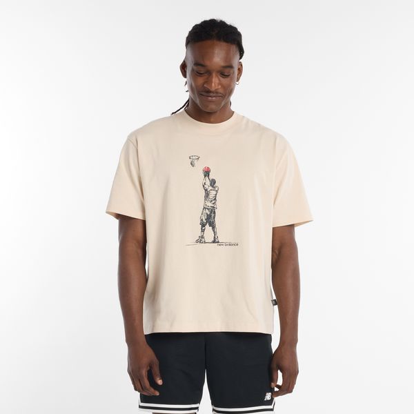 Koszulka męska New Balance MT53611BIS – beżowa. Brązowe t-shirty sportowe męskie New Balance, m, z aplikacjami, z bawełny, klasyczne, bez ramiączek. Za 169.99 zł.