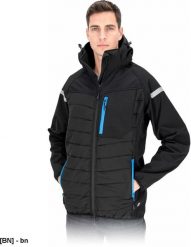 Pikowana kurtka ochronna ocieplana męska stójka odblaski 4 cztero kierunkowy stretch elastan zamek SOFTSHELL FLEXSHELL M. Brązowe kurtki softshell męskie Reis, m, bez wzorów, z elastanu, bez kaptura. Za 168.97 zł.