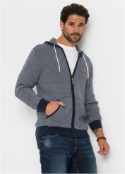 Sweter rozpinany z kapturem, z czystej bawełny. Niebieskie kardigany męskie bonprix, l, z aplikacjami, z bawełny, bez ramiączek. Za 147.99 zł.