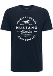 MUSTANG ALEX C PRINT MĘSKI T-SHIRT KOSZULKA LOGO TEE DARK SAPPHIRE 1015052 4136. Niebieskie t-shirty męskie Mustang, l, bez wzorów, bez kołnierzyka, bez ramiączek. Za 69.99 zł.