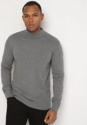 Szary Sweter Półgolf z Bawełną Ozdobiony Ściągaczami Zolila. Szare swetry męskie Born2be, bez wzorów, z bawełny, biznesowe, bez kołnierzyka, bez ramiączek. Za 64.99 zł.