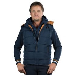 Kurtka puchowa bez rękawów Flags&Cup Parkano. Niebieskie kurtki męskie FLAGS&CUP, bez wzorów, z puchu, sportowe, bez ramiączek. Za 357.00 zł.