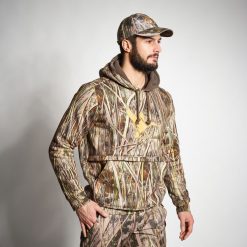 Bluza myśliwska Solognac 500 camo mokradła. Zielone bluzy z kapturem męskie SOLOGNAC, m, bez wzorów, z polaru, z kapturem. Za 279.99 zł.