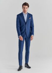 PAKO LORENTE – Granatowe spodnie garniturowe P22SF-6G-019-G-S. Niebieskie eleganckie spodnie męskie Pako Lorente, bez wzorów, z elastanu. Za 149.99 zł.