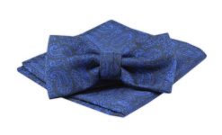 Męska Mucha z Poszetką, Niebieski Wzór Paisley - Alties. Niebieskie krawaty i muchy męskie Alties, bez wzorów, eleganckie. Za 54.00 zł.