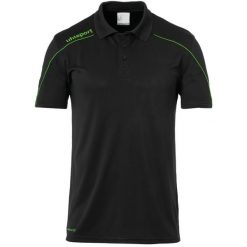Polo Uhlsport Stream 22. Czarne koszulki polo męskie Uhlsport, l, bez wzorów, z materiału, sportowe, bez kołnierzyka, bez ramiączek. Za 148.50 zł.