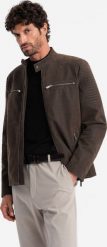 Kurtka męska Ombre Męska kurtka biker w stylu retro ze stójką brązowa V1 OM-JAFL-0197 M. Brązowe kurtki męskie Ombre, m, bez wzorów, retro, bez ramiączek, bez kaptura. Za 399.99 zł.