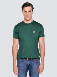 Koszulka męska z haftem na piersi zielona Keral 304. Zielone t-shirty męskie Big Star, l, bez wzorów, z dzianiny, bez kołnierzyka, bez ramiączek. Za 99.99 zł.