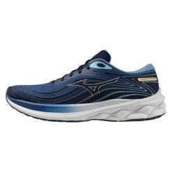 Buty do biegania męskie Mizuno Wave Skyrise 5 Classic Blue. Niebieskie buty do biegania męskie Mizuno, bez wzorów, ze splotem, bez zapięcia, do biegania, mizuno wave. W wyprzedaży za 349.99 zł.