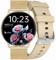 Zegarek SMARTWATCH - GT1-8 PRO YE/YE/VT siatka mesh/beżowy pasek. Brązowe zegarki smartwatch Gravity. Za 219.00 zł.