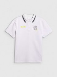 4F Koszulka polo regular męska 4F x Robert Lewandowski - biała XL. Białe koszulki polo męskie 4f, m, bez wzorów, z bawełny, klasyczne, bez kołnierzyka, bez ramiączek. Za 129.99 zł.