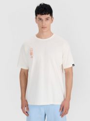 4F T-shirt oversize z nadrukiem męski - biały XXL. Białe t-shirty męskie 4f, m, bez wzorów, z bawełny, bez kołnierzyka, bez ramiączek. W wyprzedaży za 59.99 zł.