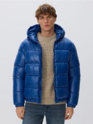 Pikowana kurtka z kapturem - niebieski. Niebieskie kurtki męskie Reserved, l, bez wzorów, z tkaniny, bez ramiączek, z kapturem. Za 329.99 zł.