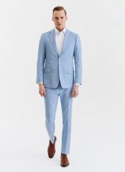 PAKO LORENTE – Niebieskie męskie spodnie garniturowe. Niebieskie eleganckie spodnie męskie Pako Lorente, bez wzorów, z elastanu. Za 99.99 zł.