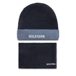 Komplet czapka i komin Tommy Hilfiger. Niebieskie czapki męskie Tommy Hilfiger, bez wzorów. Za 309.99 zł.