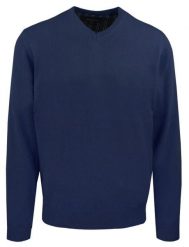 Męski, Bawełniany Sweter w Serek (V-neck) - Adriano Guinari - Granat. Niebieskie swetry męskie Adriano Guinari, bez wzorów, z bawełny, biznesowe, bez kołnierzyka, bez ramiączek. Za 169.00 zł.