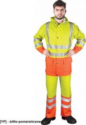 Kurtka męska R.E.I.S. KPLPUFLUO - Wysokiej jakości komplet przeciwdeszczowy z elastycznego materiału o wysokiej wytrzymałości - żółto-pomarańczowy XL. Brązowe kurtki męskie R.E.I.S., m, bez wzorów, bez ramiączek, bez kaptura. Za 229.43 zł.