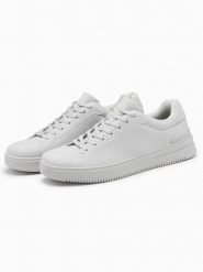 Jednolite casualowe buty męskie z eko nubuku – jasnoszare V2 - Rozmiar: 40. Szare buty sportowe na co dzień męskie Ombre Clothing, m, z aplikacjami, z gumy, klasyczne, bez ramiączek, bez kaptura. W wyprzedaży za 109.99 zł.