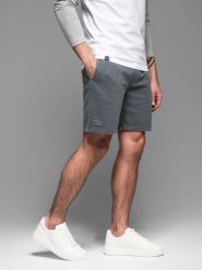 Dresowe krótkie spodenki męskie RELAXED FIT w stylu athleisure grafitowe V3 OM-SRWS-0122 M. Szare szorty sportowe męskie Ombre, bez wzorów, z dresówki, sportowe. Za 121.01 zł.