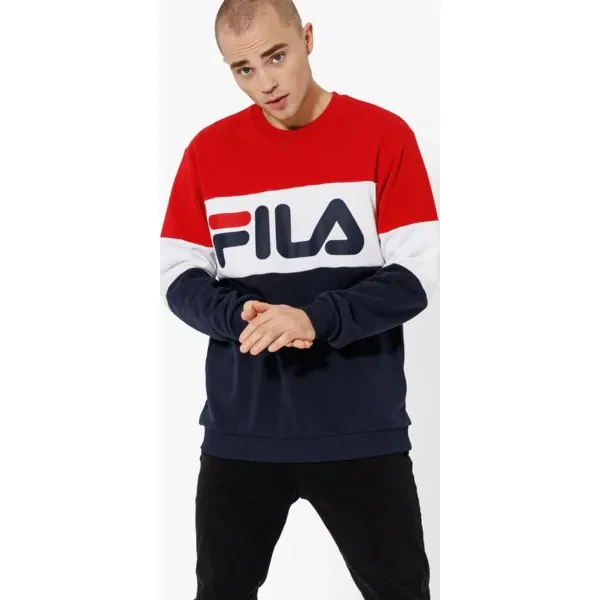 Fila Bluza Straight Blocked Crew Sweat , granatowy, rozmiar S. Niebieskie bluzy nierozpinane męskie Fila, m, z aplikacjami, z bawełny, bez ramiączek, bez kaptura. Za 299.99 zł.