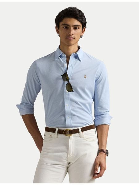 Polo Ralph Lauren Koszula 710932545013 Błękitny Slim Fit. Niebieskie koszule męskie Polo Ralph Lauren, m, bez wzorów, z bawełny, bez kołnierzyka, bez ramiączek. Za 369.99 zł.
