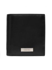 Calvin Klein Portfel Plaque Slim Trifold W Coin + Car LV04D1137G Czarny. Czarne portfele męskie Calvin Klein, bez wzorów, ze skóry. Za 329.99 zł.