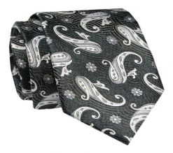 Męski Krawat - ALTIES - Klasyczny - Grafitowo Szary, Paisley. Szare krawaty i muchy męskie Alties, bez wzorów, z tkaniny, eleganckie. Za 49.00 zł.