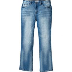 Dżinsy ze stretchem Slim Fit Bootcut bonprix jasnoniebieski "used". Niebieskie jeansy męskie bonprix, z aplikacjami, z jeansu, klasyczne. Za 109.99 zł.