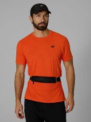 4F Koszulka treningowa regular szybkoschnąca męska - pomarańczowa S. Brązowe t-shirty męskie 4f, m, bez wzorów, z materiału, bez kołnierzyka, bez ramiączek. Za 129.99 zł.