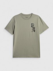 4F T-shirt regular z nadrukiem męski - khaki L. Brązowe t-shirty męskie 4f, l, bez wzorów, z bawełny, bez kołnierzyka, bez ramiączek. Za 49.99 zł.