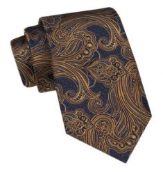 Modny Krawat Męski - Alties - Ciemnozłoty Wzór Orientalny. Żółte krawaty i muchy męskie Alties, bez wzorów, z tkaniny, eleganckie. Za 49.00 zł.