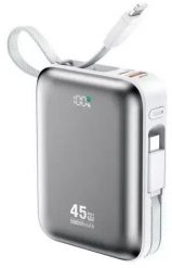 BWOO Power bank P77 45W, 10000 mAh z 2 kablami usb-c i lightning, szary. Szare powerbanki Wekome. Za 84.05 zł.