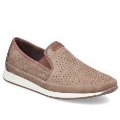 Skórzane półbuty męskie ażurowe mokasyny brązowe Rieker 11955-64. Brązowe eleganckie półbuty męskie Rieker, ze skóry, bez obcasa, bez zapięcia. Za 389.00 zł.