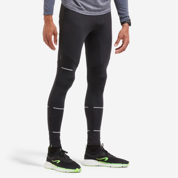 Legginsy do biegania męskie Kiprun Run 500 Dry. Czarne legginsy męskie KIPRUN, m, bez wzorów, z elastanu, do biegania. Za 169.99 zł.