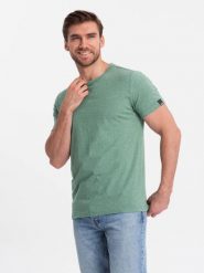 T-shirt męski z ozdobnym efektem confetti - zielony V4 - Rozmiar: S. Zielone t-shirty męskie Ombre Clothing, m, bez wzorów, z bawełny, bez kołnierzyka, bez ramiączek. W wyprzedaży za 19.99 zł.