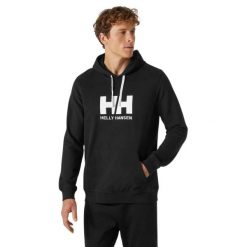 Bluza sportowa męska Helly Hansen Logo. Czarne bluzy z kapturem męskie Helly Hansen, m, bez wzorów, z bawełny, z kapturem. W wyprzedaży za 271.15 zł.