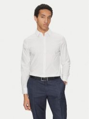 Calvin Klein Koszula LV04LB145G Biały Slim Fit. Białe koszule męskie Calvin Klein, l, bez wzorów, z bawełny, bez kołnierzyka, bez ramiączek. Za 229.99 zł.