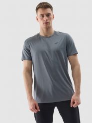 4F Koszulka treningowa regular z materiału z recyklingu męska - szara L. Szare t-shirty męskie 4f, l, bez wzorów, z dzianiny, bez kołnierzyka, bez ramiączek. W wyprzedaży za 39.99 zł.